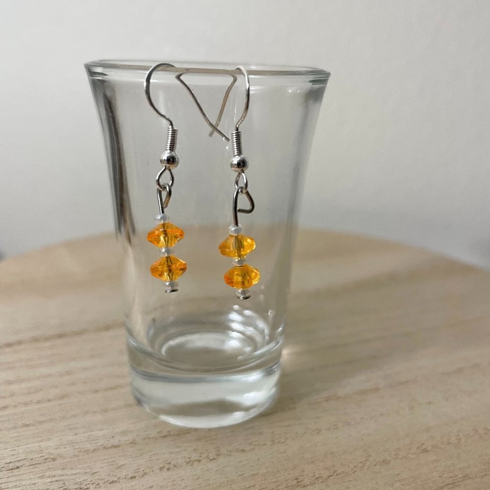 Double Tangerine Beaded Earrings, Handmade, Gift, Woman, Delicate Beads, Vintage